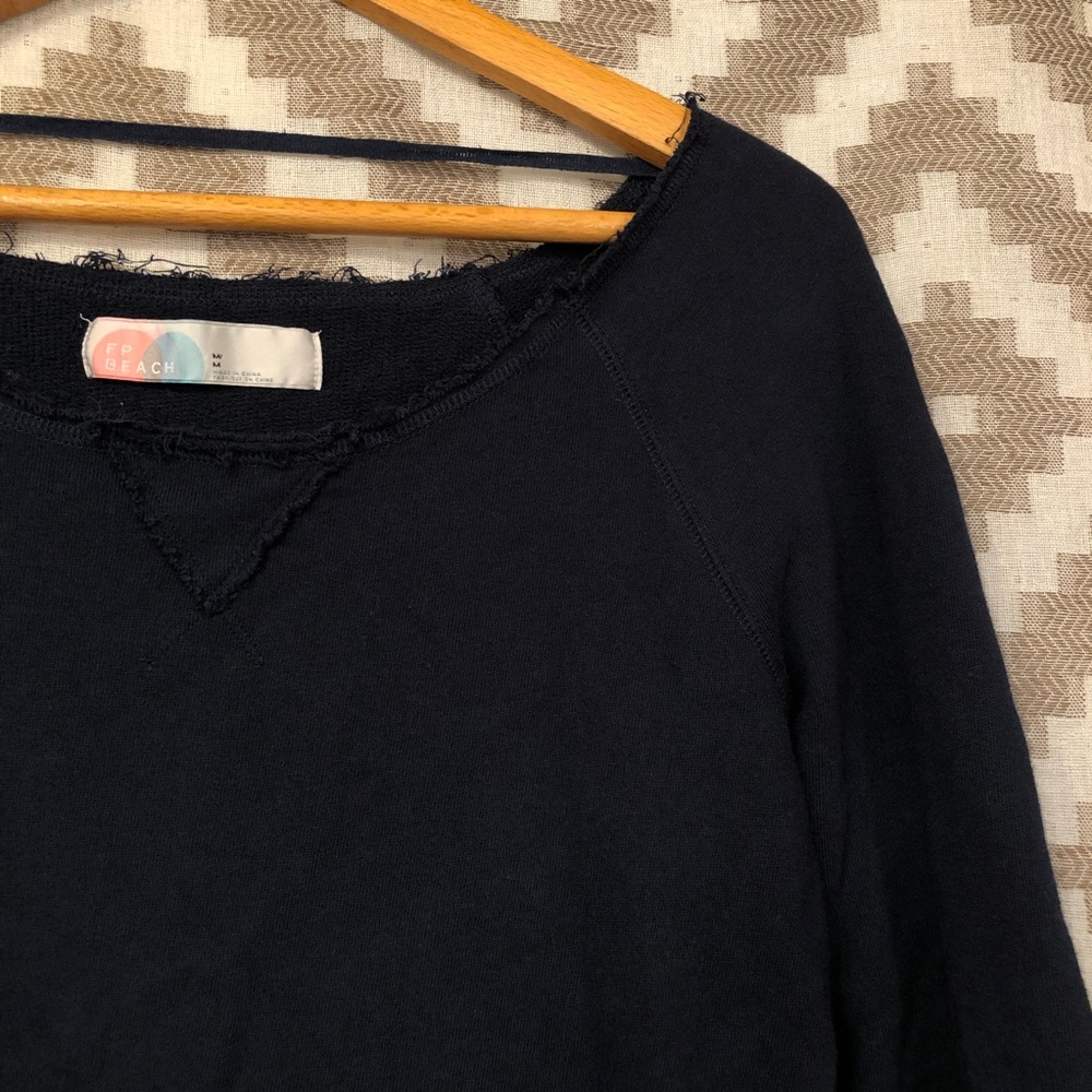 Free People Beach Navy Blue Cropped Sweatshirt - Picture 3 of 5